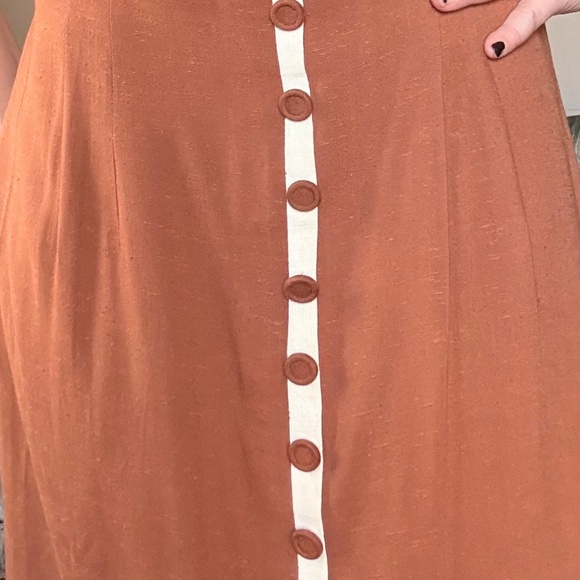 1940s brown linen a line midi dress decorative button front vintage medium - Picture 8 of 13
